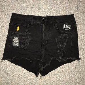 Black denim high rise shorts